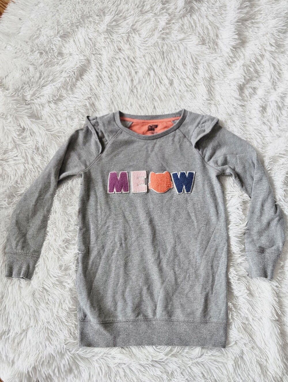 Kids Gray 'MEOW' Pullover Tunic/dress with Colorful Applique Spotted Zebra 8